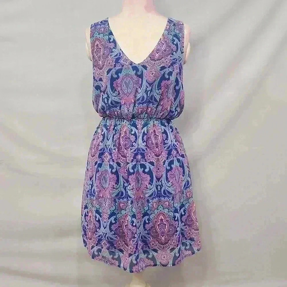 Everly Paisley Elastic Waist Criss Cross Back Dress - Picture 1 of 7